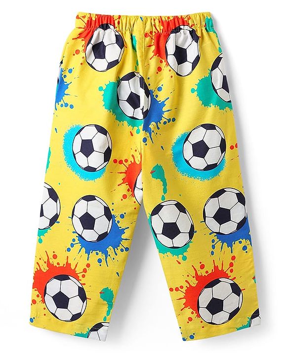 Babyhug 100% Cotton Woven Half Sleeves Co-ords Night Suit With Football Print - Yellow