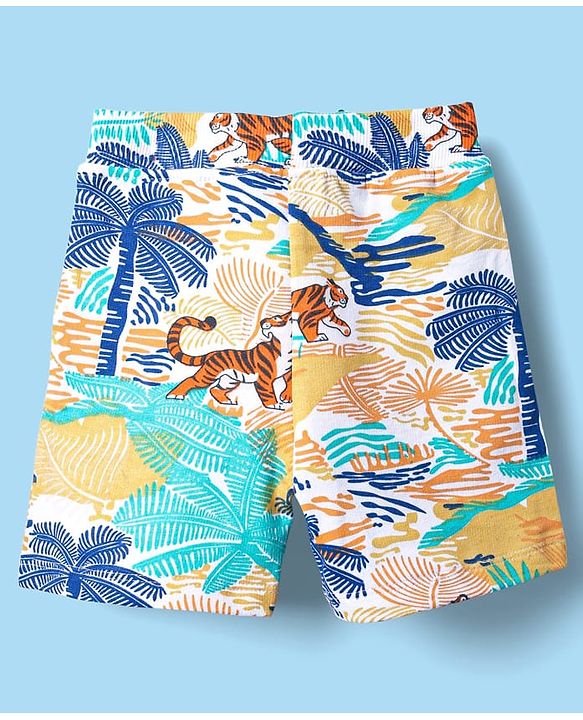 Babyhug Single Jersey Knit Half Sleeves T-Shirt & Shorts Set with Jungle Theme Print - White