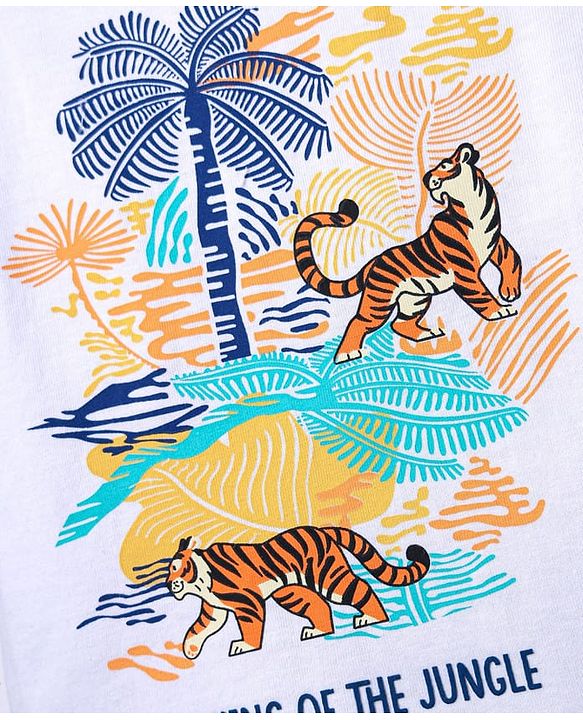 Babyhug Single Jersey Knit Half Sleeves T-Shirt & Shorts Set with Jungle Theme Print - White