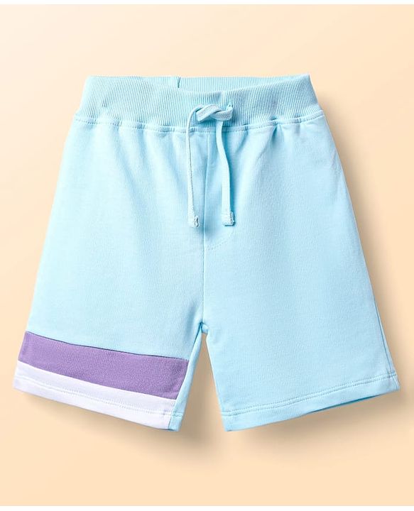 Babyhug Single Jersey Knit Half Sleeves Cut & Sew T-Shirt & Shorts Set with Text Print - Aqua Blue