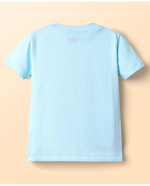 Babyhug Single Jersey Knit Half Sleeves Cut & Sew T-Shirt & Shorts Set with Text Print - Aqua Blue