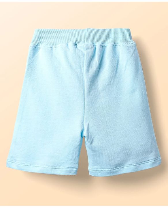 Babyhug Single Jersey Knit Half Sleeves Cut & Sew T-Shirt & Shorts Set with Text Print - Aqua Blue