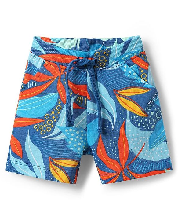 Babyhug Single Jersey Knit Half Sleeves T-Shirt & Shorts Co-ord Set with Tropical Print - Blue