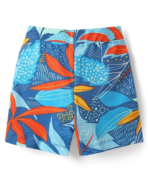Babyhug Single Jersey Knit Half Sleeves T-Shirt & Shorts Co-ord Set with Tropical Print - Blue