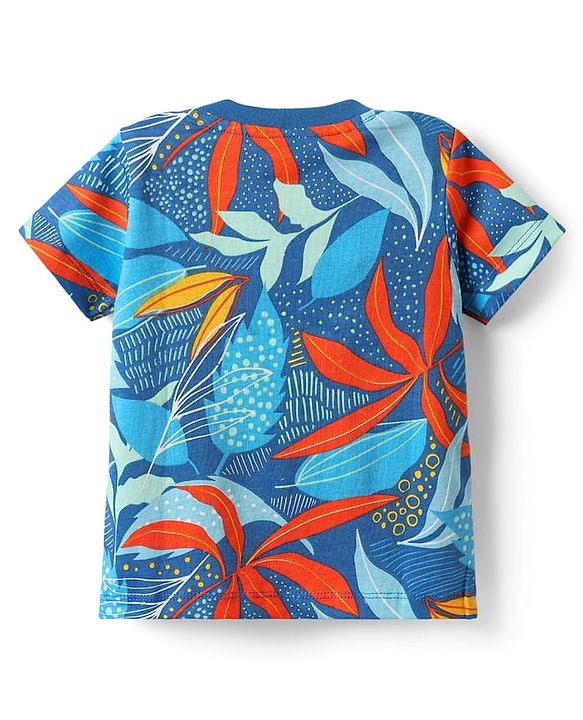 Babyhug Single Jersey Knit Half Sleeves T-Shirt & Shorts Co-ord Set with Tropical Print - Blue