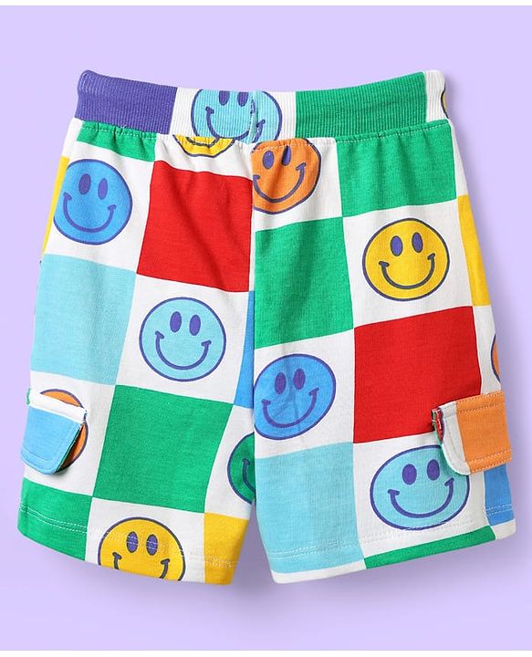 Babyhug Single Jersey Knit Half Sleeves T-Shirt & Shorts Co-ord Set with Smiley Print - White