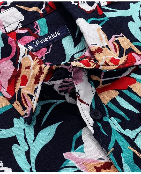 Pine Kids 100% Viscose Half Sleeves Floral Print Shirt - Multicolour
