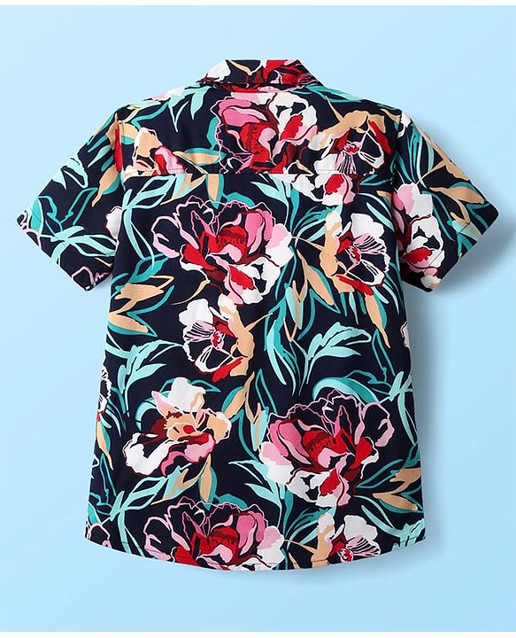 Pine Kids 100% Viscose Half Sleeves Floral Print Shirt - Multicolour