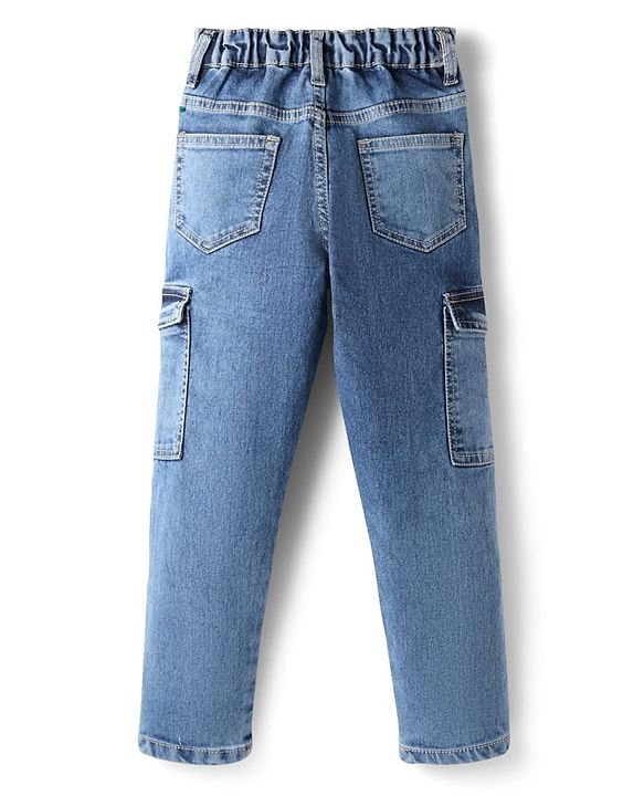 Pine Kids Denim Woven Full Length Washed Jeans With Cargo Pockets - Blue