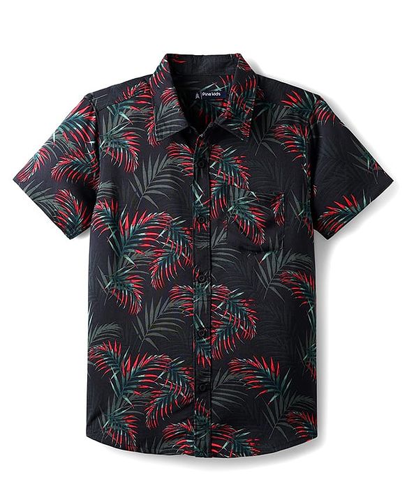 Pine Kids Viscose Woven Half sleeves Shirt With Leaves Print - Multicolour