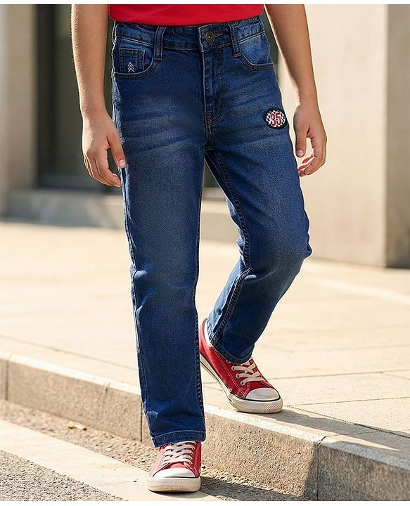 Pine Kids Denim Woven Full Length Jeans with Badge - Navy Blue