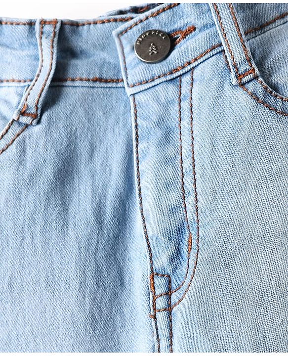 Pine Kids Woven Full Length Washed Denim Jeans With New York Print - Light Blue