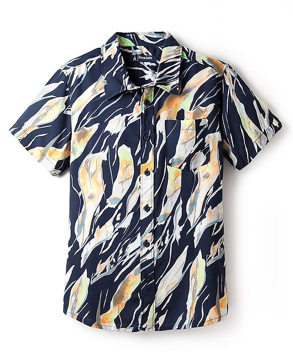 Pine Kids Viscose Woven Half Sleeves Abstract Printed Shirt - Multicolour