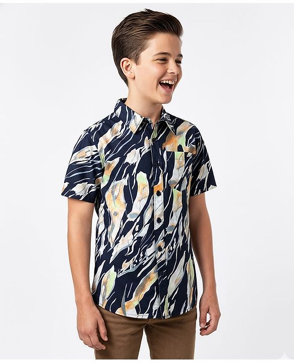 Pine Kids Viscose Woven Half Sleeves Abstract Printed Shirt - Multicolour