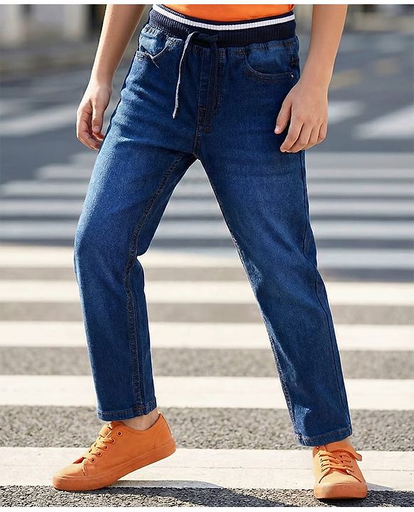 Pine Kids Denim Woven Full Length Washed Jeans - Navy Blue