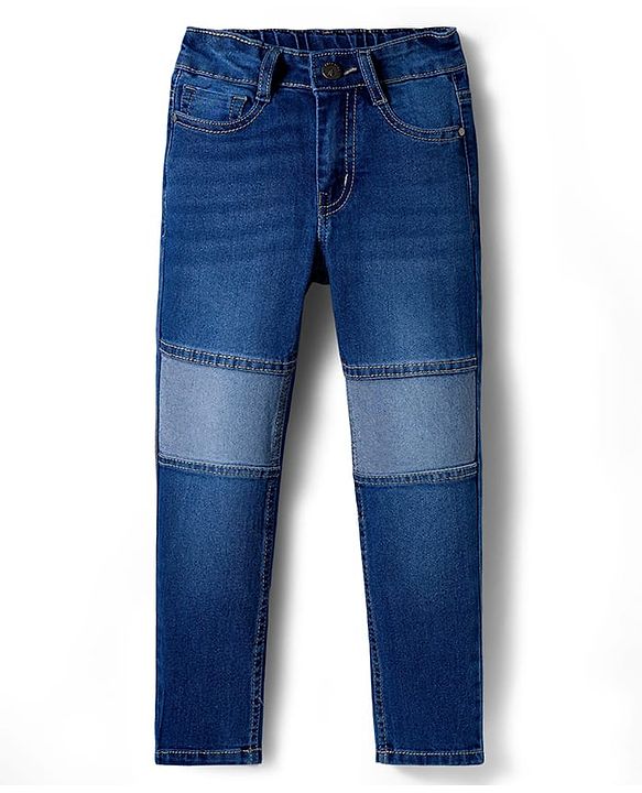Pine Kids Denim Woven Full Length Washed Jeans With Cut & Sew Design - Navy Blue
