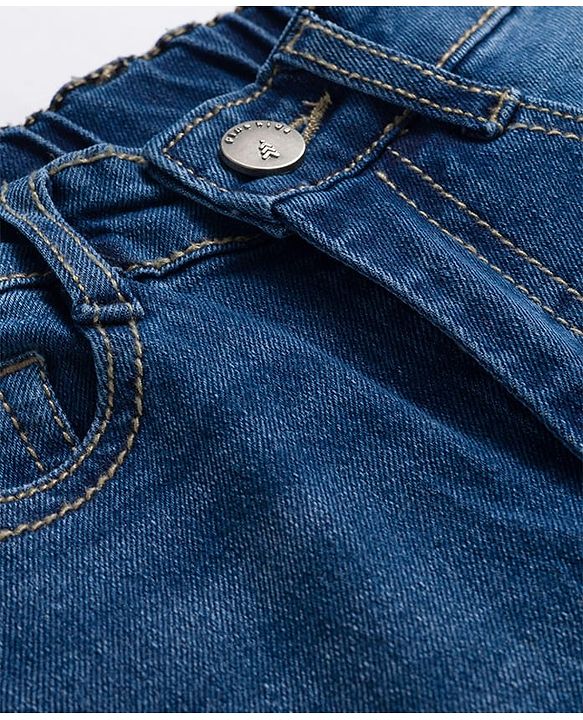 Pine Kids Denim Woven Full Length Washed Jeans With Cut & Sew Design - Navy Blue