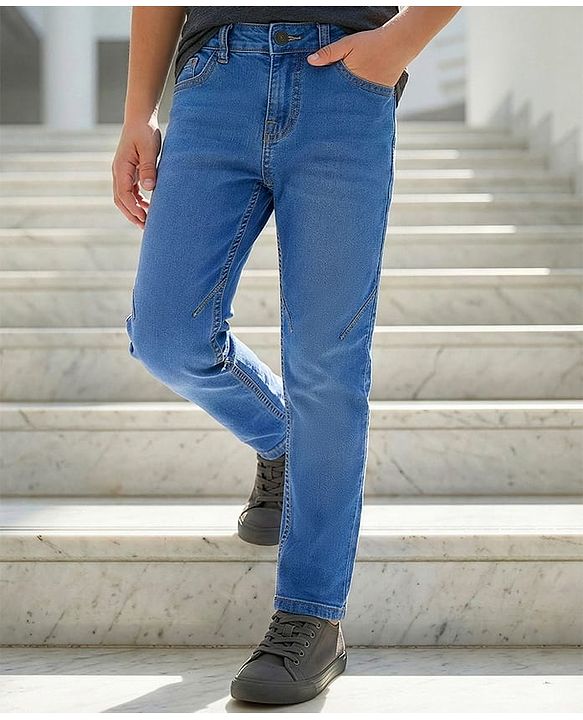 Pine Kids Denim Woven Full Length Washed Jeans - Blue