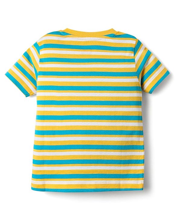 Babyhug Cotton Knit Half Sleeves T-Shirts With Stripes & Animal Print Pack Of 3 - Blue & White