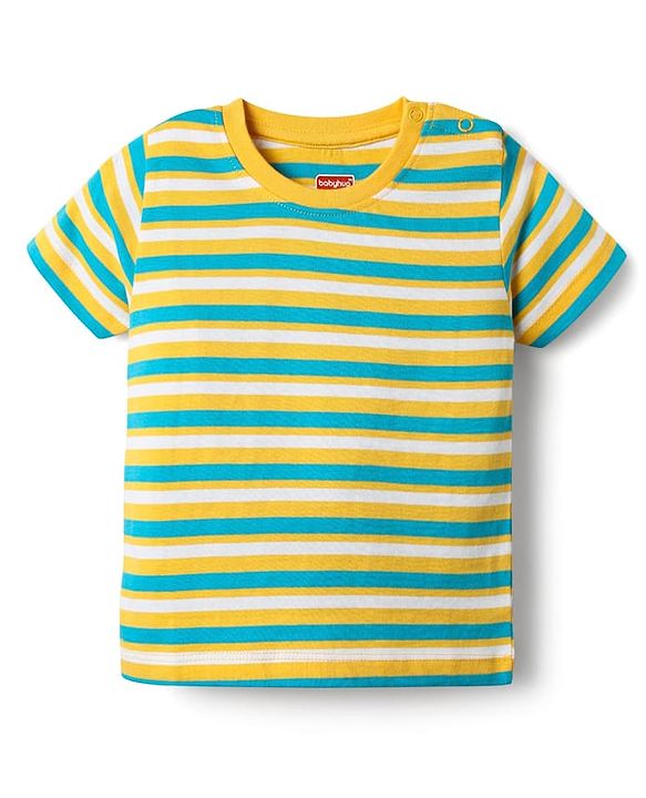 Babyhug Cotton Knit Half Sleeves T-Shirts With Stripes & Animal Print Pack Of 3 - Blue & White