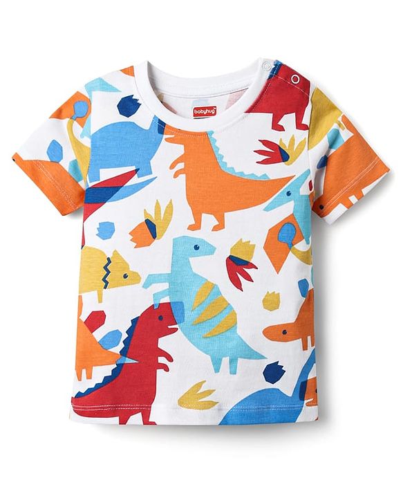 Babyhug Cotton Knit Half Sleeves T-Shirts With Stripes & Animal Print Pack Of 3 - Blue & White