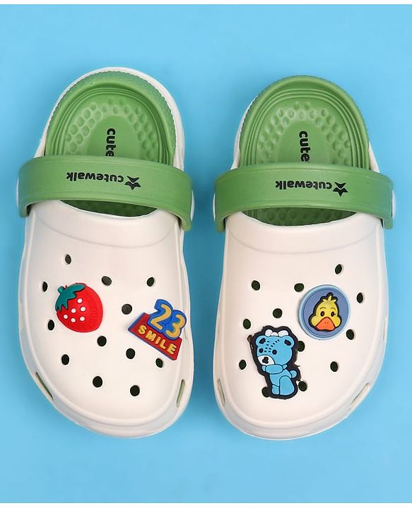 Cute Walk by Babyhug Clogs with Back Strap Closure & Bear Applique - Green