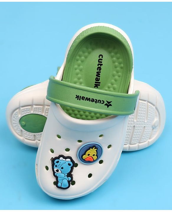 Cute Walk by Babyhug Clogs with Back Strap Closure & Bear Applique - Green