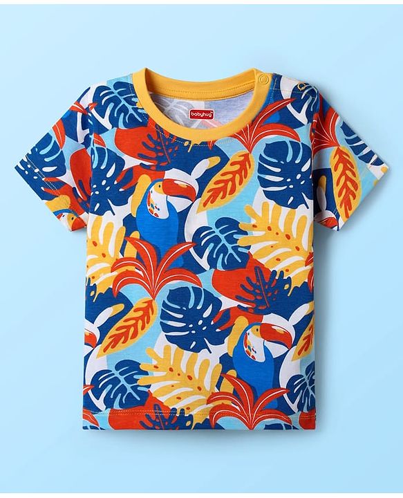 Babyhug Cotton Knit Half Sleeves T-Shirts With Tropical & Animal Print Pack Of 3 - Blue & White