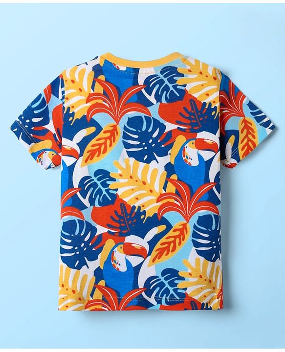Babyhug Cotton Knit Half Sleeves T-Shirts With Tropical & Animal Print Pack Of 3 - Blue & White