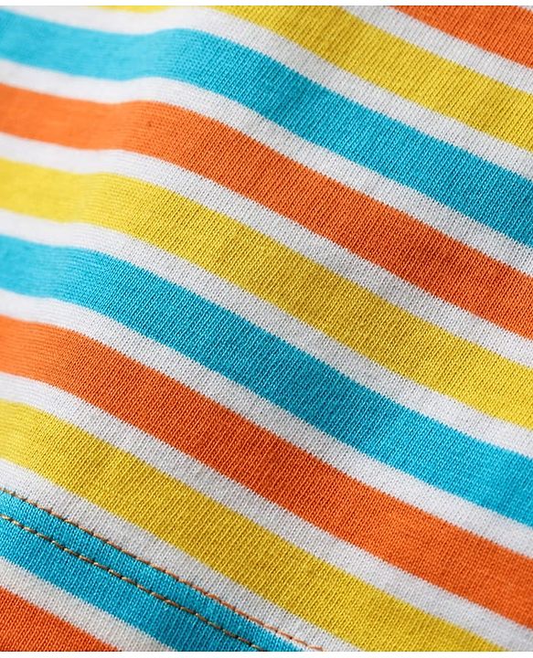 Babyhug Cotton Knit Half Sleeves T-Shirt With Stripes - Orange & Yellow