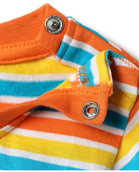 Babyhug Cotton Knit Half Sleeves T-Shirt With Stripes - Orange & Yellow