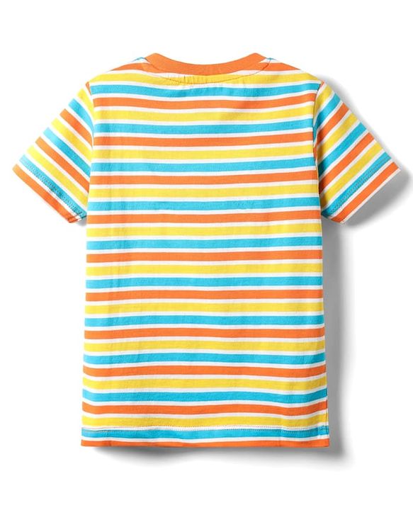 Babyhug Cotton Knit Half Sleeves T-Shirt With Stripes - Orange & Yellow