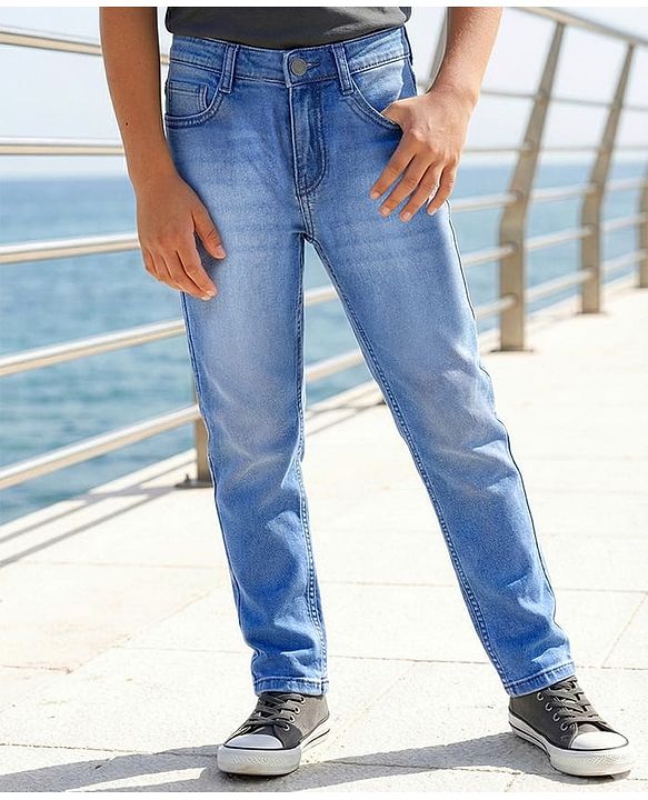 Pine Kids Denim Woven Full Length Washed Jeans - Navy Blue
