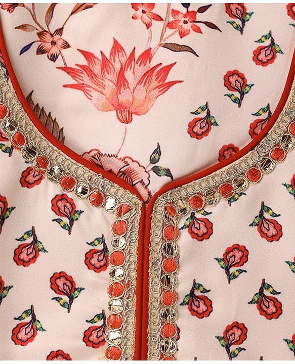 Babyhug Cotton Woven Half Sleeves Choli Lehenga Set with Dupatta Floral Print & Lace Detailing - Offwhite