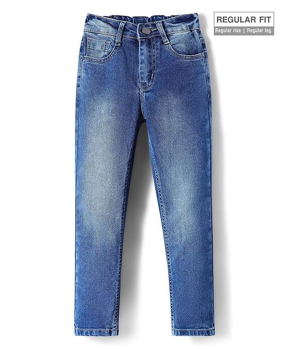 Pine Kids Denim Woven Full Length Washed Jeans - Navy Blue
