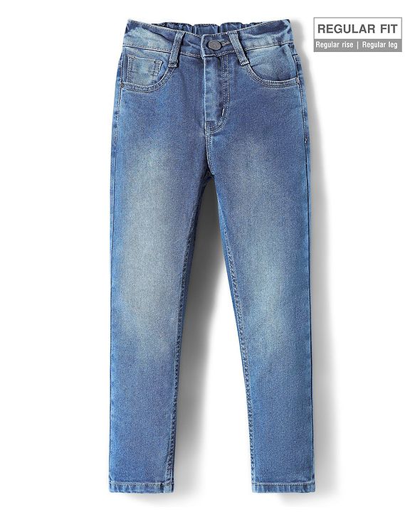 Pine Kids Denim Woven Full Length Washed Jeans - Navy Blue