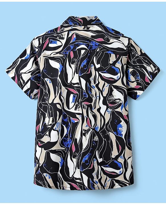 Pine Kids Viscose Woven Half Sleeves Abstract Printed Shirt With Sleeveless Tank T-Shirt With Text Print - Multicolour