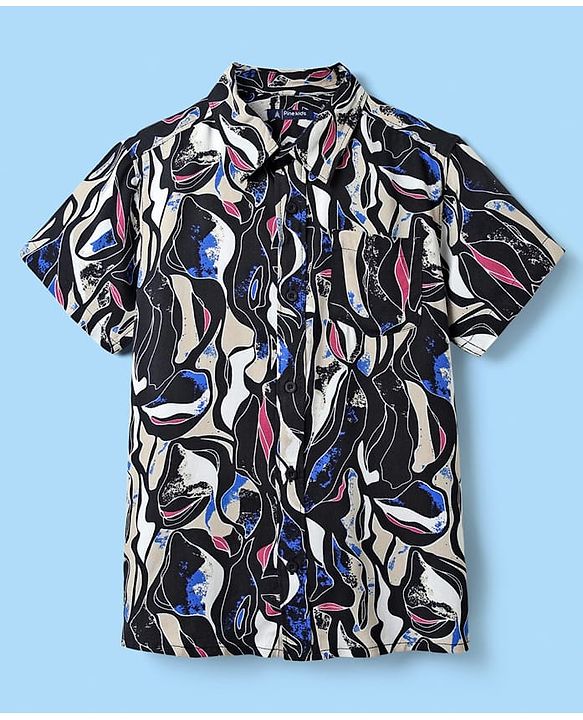 Pine Kids Viscose Woven Half Sleeves Abstract Printed Shirt With Sleeveless Tank T-Shirt With Text Print - Multicolour