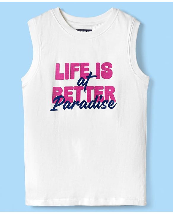 Pine Kids Viscose Woven Half Sleeves Abstract Printed Shirt With Sleeveless Tank T-Shirt With Text Print - Multicolour