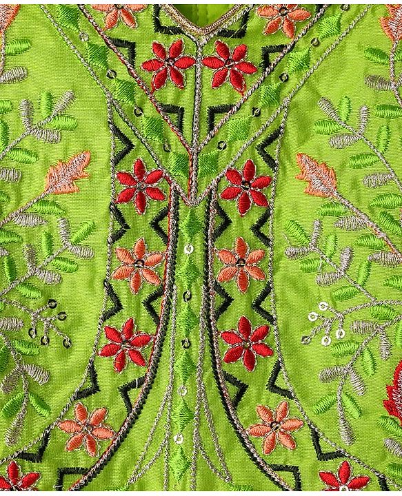 Babyhug Cotton Woven Sleeveless Floral Printed & Embroidered Choli Lehenga Set with Dupatta & Lace Detailing - Limegreen