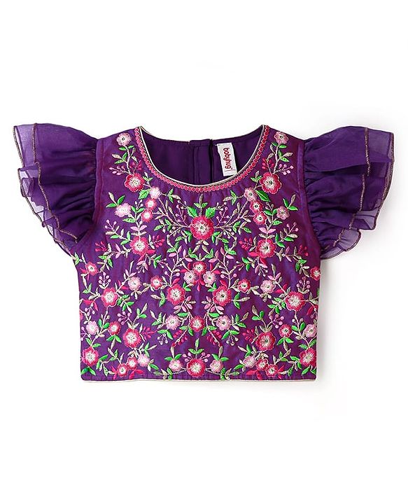 Babyhug Woven Frill Sleeves Choli Lehenga Set And Dupatta With Floral  Print & Embroidery with Lace Detailing - Purple & Dark Pink