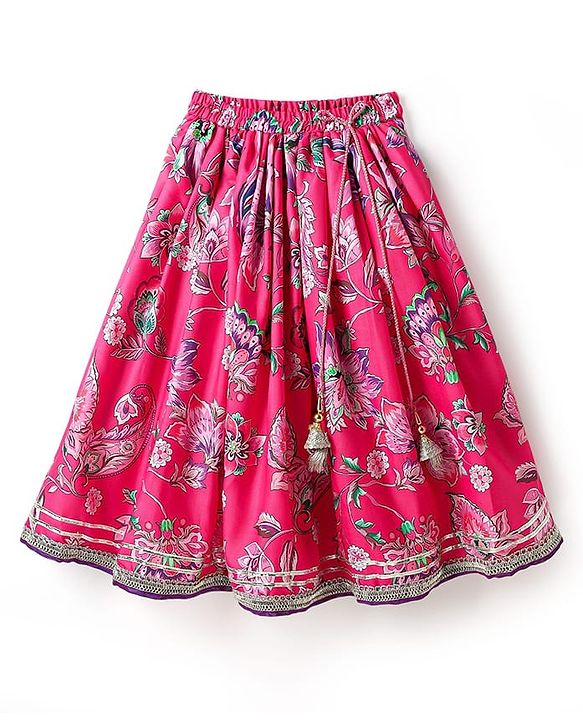Babyhug Woven Frill Sleeves Choli Lehenga Set And Dupatta With Floral  Print & Embroidery with Lace Detailing - Purple & Dark Pink