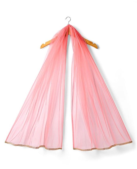 Babyhug Woven Sleeveless Choli Lehenga Set & Dupatta With Floral Embroidery & Lace Detailing - Pink
