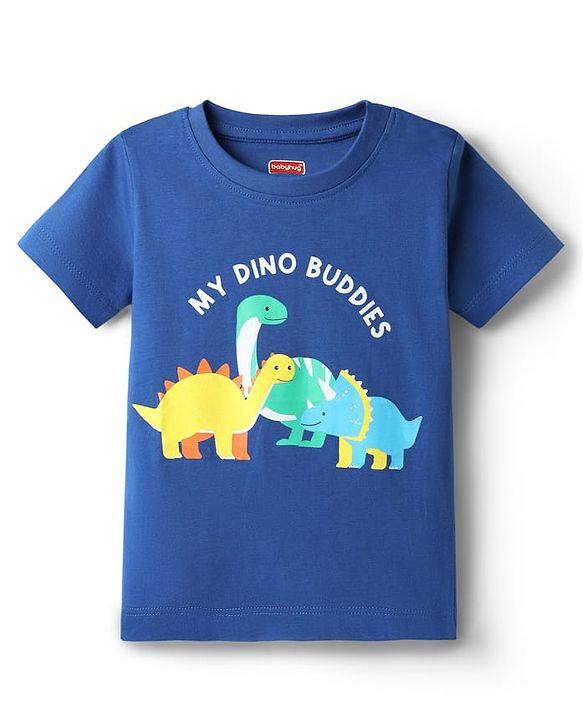 Babyhug Cotton Knit Half Sleeves T-Shirt With Dino Print - Navy Blue
