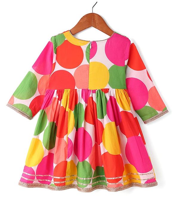 Babyhug 100% Cotton Three Fourth Sleeves Girls Kurti Pallazzo & Dupatta Set with All over Print & Lace Detailing - Dark Pink & Green