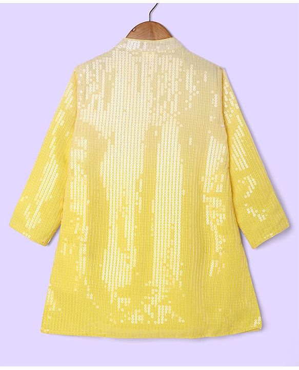 Babyhug Woven Full Sleeves Kurta & Pajama Set With Sequin Detailing - Yellow & White