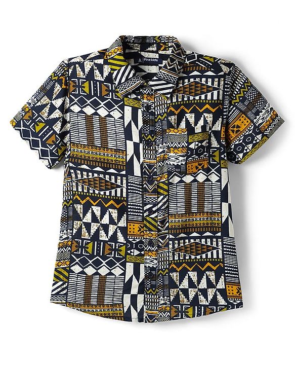 Pine Kids Viscose Woven Half Sleeves Printed Shirt With T-Shirt - Multicolour