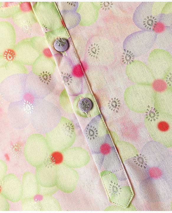 Babyhug Woven Full Sleeves Kurta Pyjama Set With Floral Print - Lavender