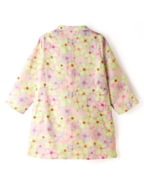 Babyhug Woven Full Sleeves Kurta Pyjama Set With Floral Print - Lavender