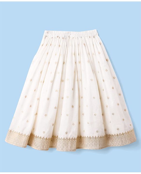 Babyhug Woven Sleeveless Choli Lehenga Set with Dupatta with Brocade Embroidery & Lace Detailing  - Offwhite